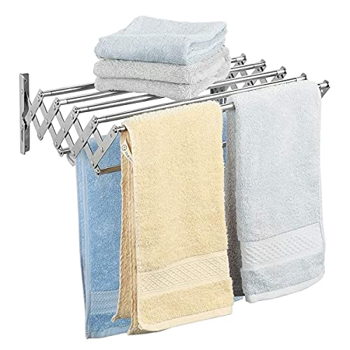 Handtuchhalter zur Wandmontage, Badregal, aus Edelstahl, teleskopisch, faltbar, ideal für Küche und Badezimmer (58-103cm) (65)