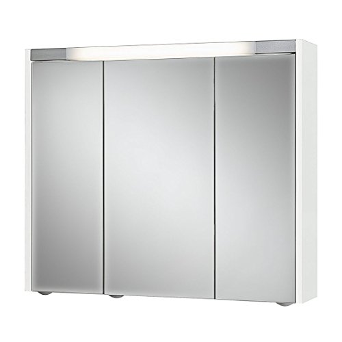 Jokey Spiegelschrank Sarto III mit LED Beleuchtung, Badezimmer Spiegelschrank aus MDF, inkl. Steckdose | Weiß