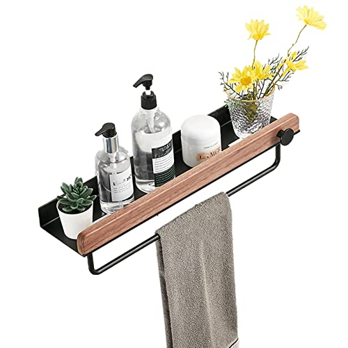 Badablage Holz Badezimmerregal Ohne Bohren Badregal Selbstklebend mit Haken Wand Für WC-Balkon,50cm