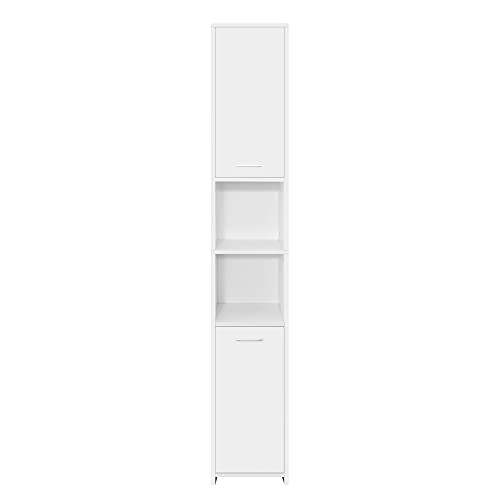 ML-Design Badezimmerschrank Weiß, 30x190x30 cm, Hochschrank für Badezimmer, Badschrank mit 6 Fächern und 2 Türen, viel Stauraum, Badregal aus MDF-Holz, Schmaler Schrank, Aufbewahrungsschrank Badmöbel