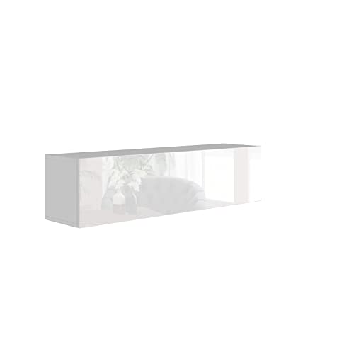 BROMARKT Premium Klapp-Hängeschrank 140x35x32 cm - Hängeschrank für Wohnzimmer, Schlafzimmer - Wandschrank Hängend - Platzsparende Hängeschränke - Hochglanz - Weiß