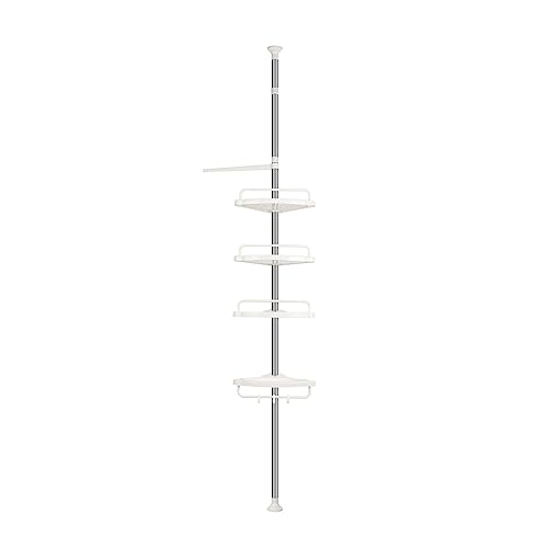 Homewell Duschablage ohne Bohren Höhenverstellbar, Duschablage Ecke Edelstahl Stahlrohr & PP Netzplatte, Badregal mit 4 Körben und 1 Mobiler Handtuchhalter, Badezimmer Organizer (254-304cm, Weiß)