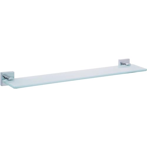 tesa EKKRO Glasablage aus satiniertem Glas, verchromte Halterung - Badablage zur Wandbefestigung ohne Bohren, inkl. Klebelösung - 600mm x 50mm x 120mm