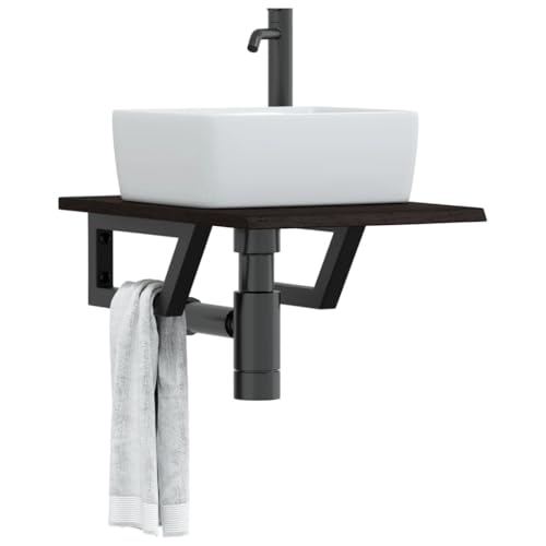 Modernes Badregal aus Eichenholz mit Handtuchhalter und Ablagefach, Wandmontage, Massivholz und Stahl, stilvolle Wandmontage, Badezimmermöbel