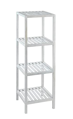 WENKO Regal Norway mit 4 Böden Natur Weiß - Badregal, Wohnregal, Walnussholz, 36 x 112 x 36 cm, Weiß gekälkt, 112 x 36 x 36 cm