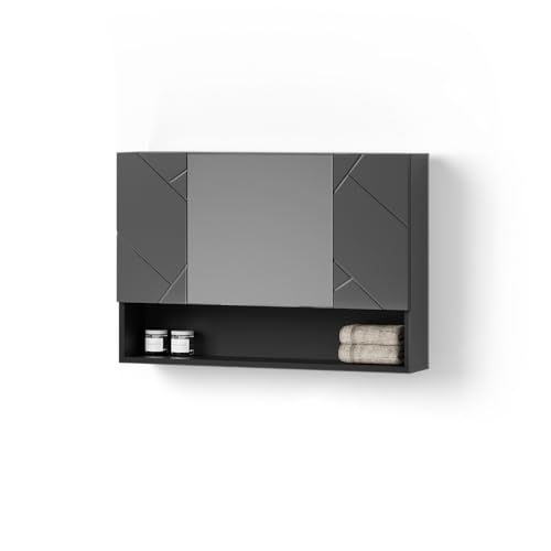 Livinity Badspiegelschrank Ronco, Anthrazit Hochglanz, 80.1 x 55 cm