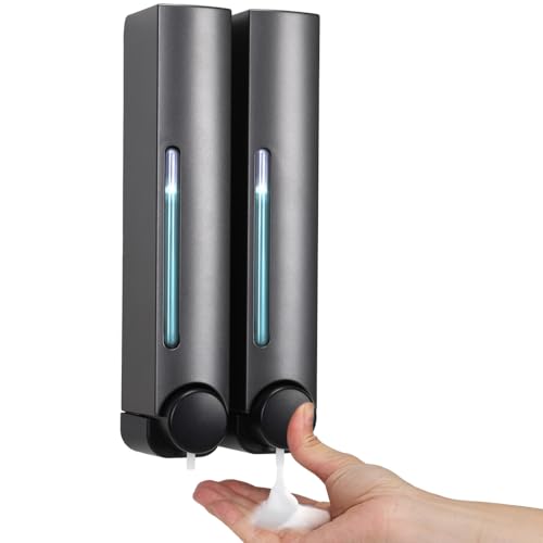 Seifenspender Wandbefestigung - Seifenspender Dusche,2er Set 380ml Duschgel Spender Ohne Bohren,mit Wandhalterung Selbstklebend für Home Hotel Badezimmer Duschspender (Grau)