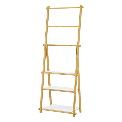 [en.casa] Bambus Standregal mit Handtuchstangen Lapinjärvi Badregal 152 x 53 x 31 cm Handtuchständer stehend Natur/Weiß
