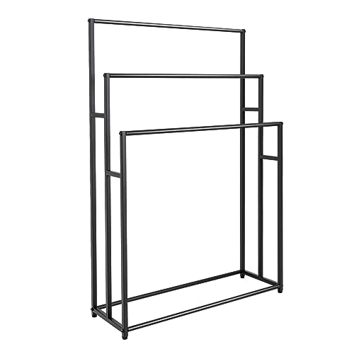 awolsrgiop Handtuchständer 3-Etagen Schwarz, 75cm Breite Freistehender Handtuchhalter mit 3 Stangen, Bis 25kg Belastbar, für Bad, Schlafzimmer & Balkon
