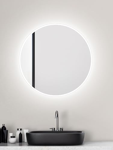 Talos LED Badspiegel rund Ø 60 cm - Badezimmer Wandspiegel mit Beleuchtung - feuchtraumgeeignet durch Aluminiumkorpus - Lichtfarbe Neutralweiß