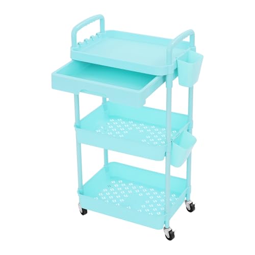 czyuRachel Rollwagen Schmal, Küchen Nischenwagen mit 3 Ebenen, Küchenwagen mit 5 Haken und 2 Hängeschalen, Badrollwagen, Mehrzweckwagen, 40x30x76 cm, Blau