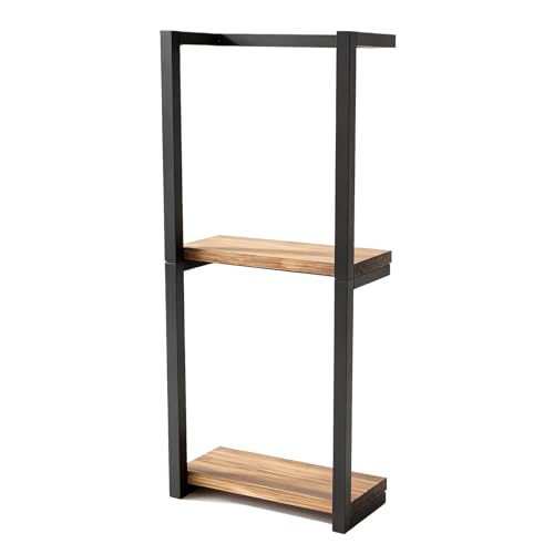 Fafeicy Badezimmer Handtuchhalter , 2 stöckiger Schwarzer Metallrahmen mit Holzregalen, Platzsparende Aufbewahrung Handtücher, Pflanzen, Badezimmerzubehör (28,5x14x77cm)