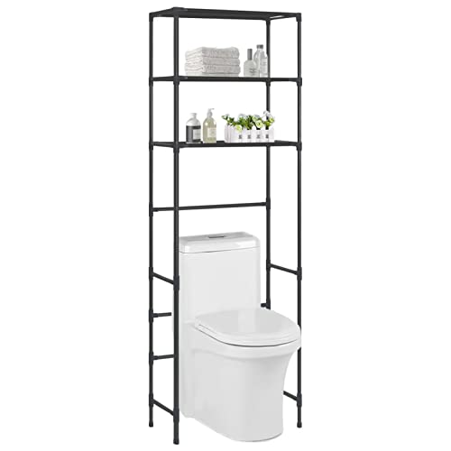 ZEYUAN Toilettenregal mit 3 Ablagen Schwarz 53x28x169 cm, Wc Regal, Regal Über Toilette, Regal Waschmaschine, Bad RegalÜberbauregal, Bad Regal Stehend, Toiletten Regal