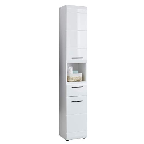 trendteam smart living - Hochschrank Schrank - Badezimmer - Skin - Aufbaumaß (BxHxT) 30 x 182 x 31 cm - Farbe Weiß Hochglanz - 111610301