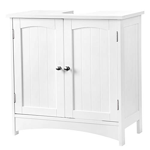 VASAGLE Waschbeckenunterschrank Unterschrank Badezimmerschrank 2 Türen mit Verstellbarer Einlegeboden Holz, Weiß, 60 x 60 x 30 cm (B x H x T) BBC01WT