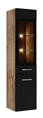 Badezimmer Schrank Rio 131 cm Eiche Kastanie mit Schwarz – Regal Schrank Hochschrank Schrank Möbel Badschrank
