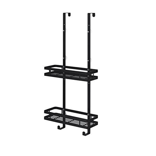 TOMYEUS Badregal Duschregal Edelstahl Badezimmerregal Wand montiert Matte schwarz 2-Schicht Duschhalftüren-Hängende Korb Badezimmer-Speicherorgani sator-Regal Badezimmerregale (Color : S)