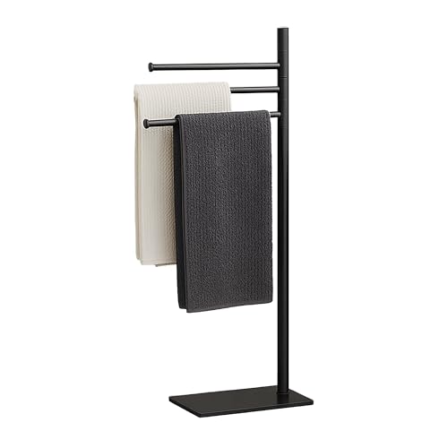 Relaxdays Handtuchständer, HxBxT: 83 x 33,5 x 14 cm, Edelstahl, 2 bewegliche Stangen, stehender Handtuchhalter, schwarz