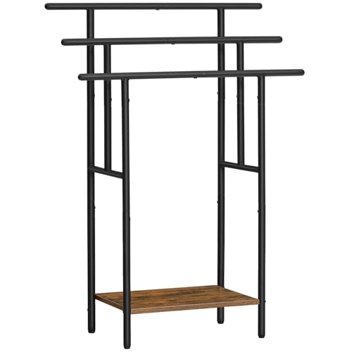 HOOBRO Handtuchständer, Handtuchhalter stehend mit 3 Handtuchstangen, Badetuchhalter, 1 offene Ablage, platzsparend, Dunkelbraun und Schwarz EBF50LB01