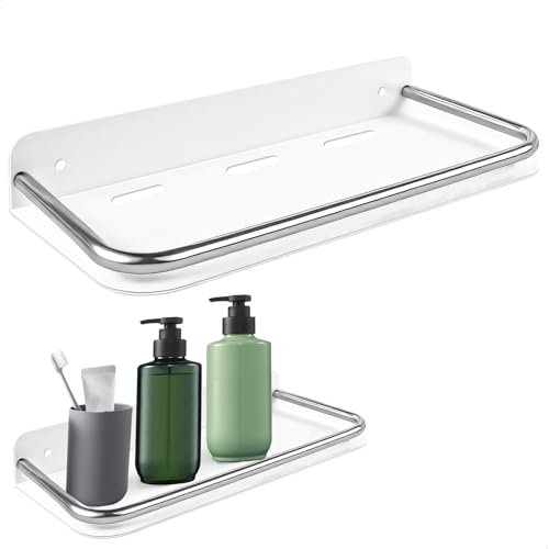 duozoanz Duschablage ohne Bohren Badregal Hängend Weiß 24×11×3,5cm Wandregal mit Abflusslöchern Badablage Ohne Bohren für Badezimmer Duschgelhalter Ohne Bohren