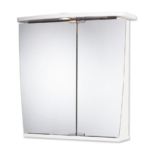 Jokey Spiegelschrank Numa grifflos, Badezimmer Spiegelschrank aus MDF 58 cm breit, LED-Beleuchtung und Steckdose | Weiß