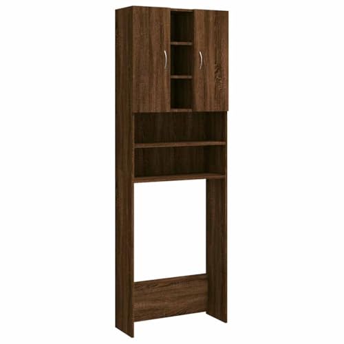 vidaXL Waschmaschinenschrank, Badschrank mit 2 Türen 9 Fächern, Hochschrank für Badezimmer Waschmaschine, Trocknerschrank Schrank Regal, Braun Eichen-Optik