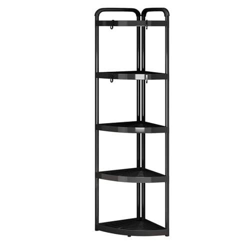 Badregal Schmal Schwarz Bodenstehendes Dreieckiges Lagerregal Aus Kunststoff Mit Erhöhtem Zaun Küchenregal Schmal for Kitchen, Bathroom, Laundry Room, Bedroom