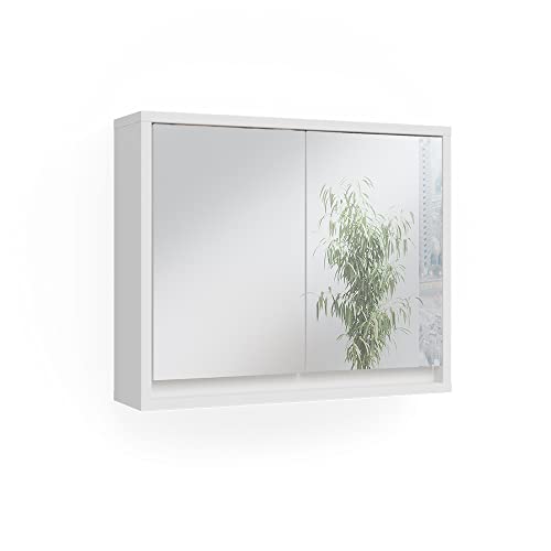 Vicco Badspiegelschrank Weiß Mila 55x45x14 cm - Badezimmerschrank mit Spiegel, Hinter den Spiegeltüren Alles sauber verstaut