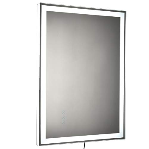 kleankin Badezimmerspiegel LED-Spiegel mit 3 Lichtfarben Nebelfreier Wandspiegel mit Antiabschlagsfunktion, Touch-Schalter Alu 70 x 50 x 3 cm