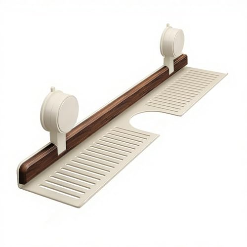 Denxahao Duschablage Walnuss Badregal Mit Saugnapf Wandmontiertes Regals Ohne Bohren Wandmontiertes Waschbeckenregal Entleerbarer Boden,für Badezimmer und Küchen (Weiß-50cm)
