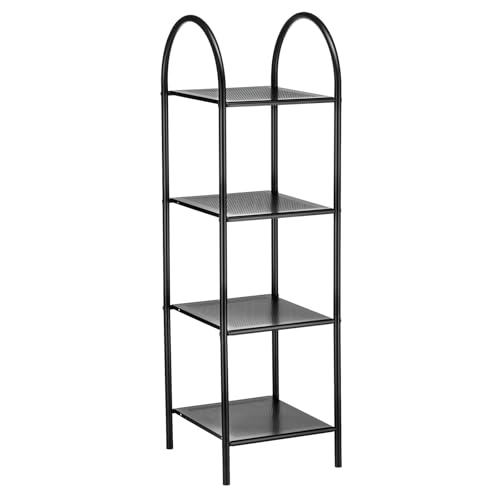 Badregal SECA mit 4 Ablagen Schwarz, Badezimmermöbel für Kleine Bäder, Platzsparendes Standregale, Stilvolle Aufbewahrungslösung