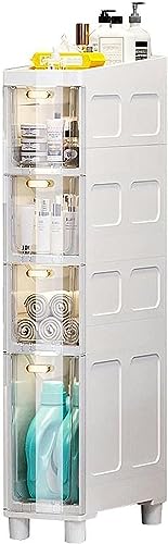 Schmaler Badezimmer-Aufbewahrungss chrank, 5 Schubladen, Standregal mit 14 cm Breite, ideal für Schlafzimmer, Büro, Küche, mit Rollen, schlanker Aufbewahrungswagen aus Kunststoff.