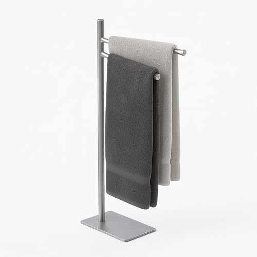 Relaxdays, HxBxT: 78 x 33,5 x 14 cm, Edelstahl, 2 bewegliche Stangen, stehender Handtuchhalter, Silber
