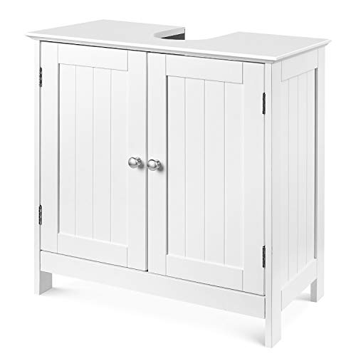 Homfa Waschbeckenunterschrank Unterschrank Waschtischunterschrank Weiß Holz 60x60x30cm