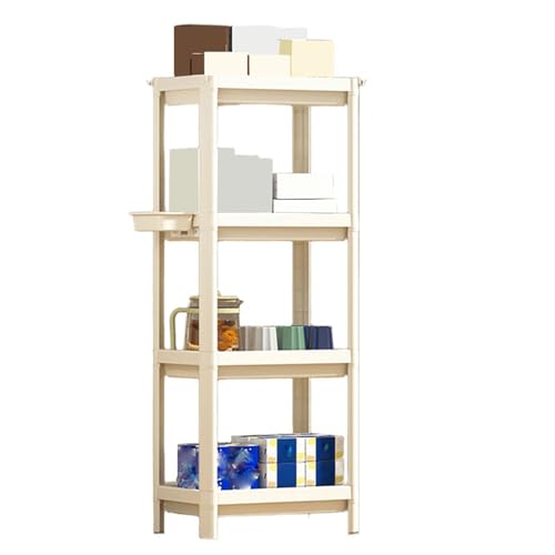 Badregal Schmal Stehend Kunststoff Multifunktional Schmales Regal Bad mit Ablaufdesign Küchenregal Schmal mit Haken, Wandkorb for Kitchen, Bathroom, Laundry Room(White,23x36x100cm)