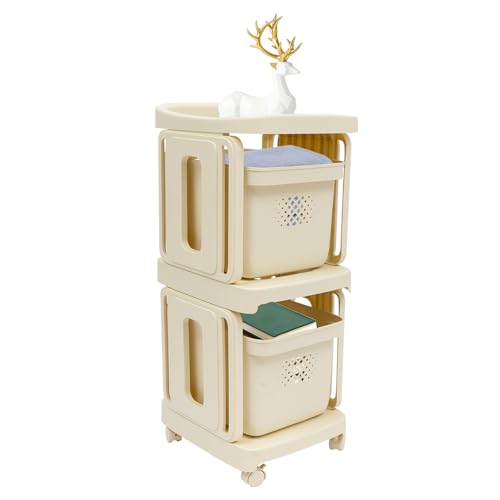 DAOHHFO 3 Etagen Rollwagen KüChe Badrollwagen Rollwagen Multifunktional Servierwagen Rollwagen Mit Schubladen Rollende Lagerwagen für KüChe, Wohnzimmer, Schlafzimmer, Bad?Milchweiß?