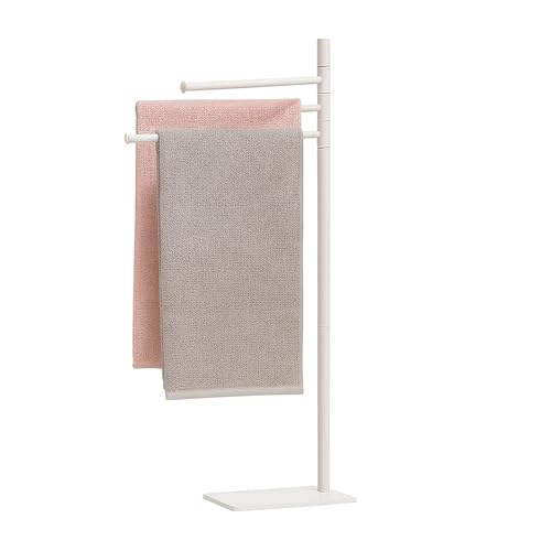 Relaxdays Handtuchständer, HxBxT: 83 x 33,5 x 14 cm, Edelstahl, 2 bewegliche Stangen, stehender Handtuchhalter, weiß