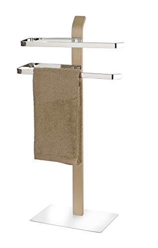 WENKO Handtuchhalter Samona Nature, moderner Ständer für Hand- und Badetücher, auch geeignet als Kleiderständer, mit 2 Handtuchstangen, Schichtholz mit Chrom-Akzenten, 40,5 x 79,5 x 21,5 cm, braun