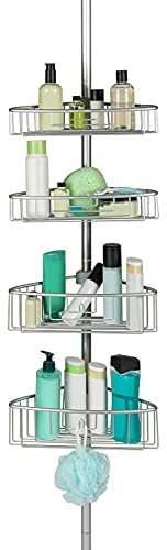 Kreher Teleskop-Duschregal, Badregal aus Aluminium, rostfrei, einfache Montage ohne Bohren, 4 verstellbare Körbe!