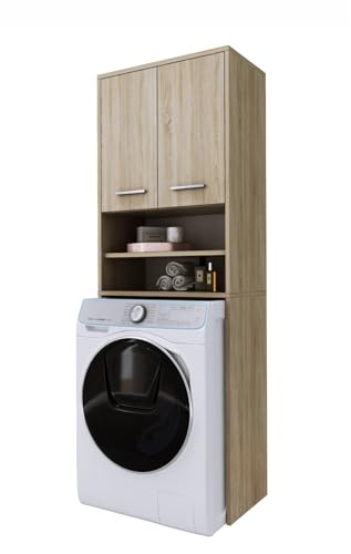 3E 3xE living.com 3xEliving Waschmaschinenschrank KORALIA mit 2 Türen, für Waschmaschine oder Trockner, Hochschrank Badregal Badschrank in Sonoma Eiche