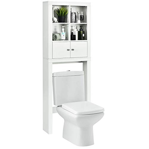GIANTEX Toilettenregal Waschmaschinenregal Badezimmerregal Holz, Toilettenschrank Badschrank platzsparend schmal, Waschmaschinenschrank Hochschrank mit 6 Fächern & verstellbaren Regalen, weiß