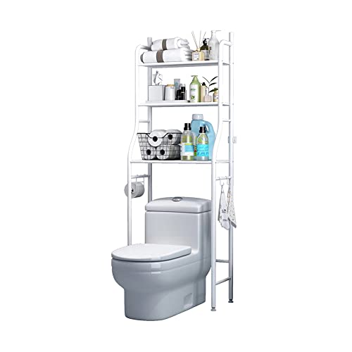 Toilettenregal Weiß Waschmaschinenregal Badezimmerregal Badregal mit 3 Ablagen WC Regal platzsparend Weiß