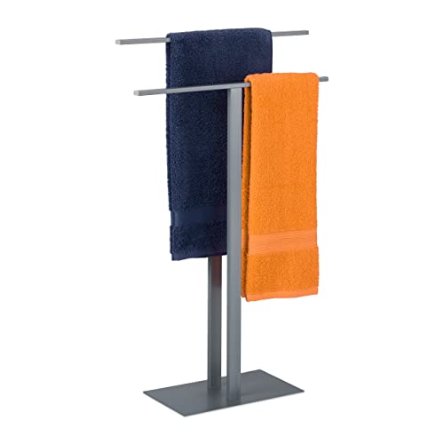 Relaxdays Handtuchständer, T-Design, 2 Handtuchstangen, HxBxT: 82 x 50 x 19 cm, Badezimmer, Schlafzimmer, Eisen, grau