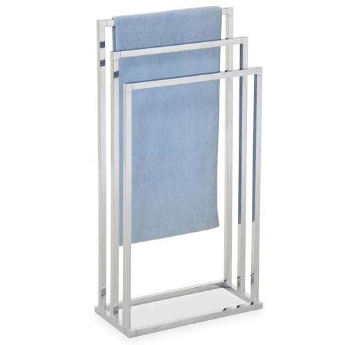 Handtuchhalter KUNO, verchromt - freistehender Badetuchhalter mit 3 Stangen, Handtuchständer aus Metall