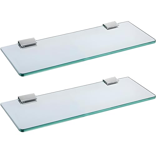 Biutimarden 2PC Badezimmerregal 30 cm Aus Gehärtetes Glas Wandmontage 5 MM Extra Dicke Duschablage Glas Schwebendes Regal Mit Edelstahl Chrom Halterung