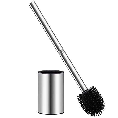 Klobürste Silikon, WC Bürste mit Halter Stehen, Edelstahl Toilettenbürste Set für Badezimmer mit Schnell Trocknendem Haltersatz - Bürstenköpfe aus Silikon