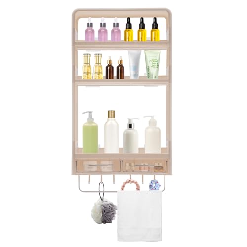 OUBUBY Badregal Hängend, Multifunktionale Wandschränke Duschregale Wandregale Hängeregale Wandmontierte Badezimmerregale mit Handtuchhalter Geeignet für Badezimmer Küche (40*10*67,5cm 3 Schichten)