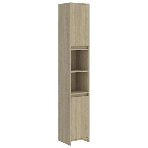 vidaXL Badezimmerschrank mit 6 Fächern 2 Türen Badschrank Badregal Badmöbel Schrank Badezimmer Regal Hochschrank Sonoma-Eiche Holzwerkstoff 30x30x183,5cm