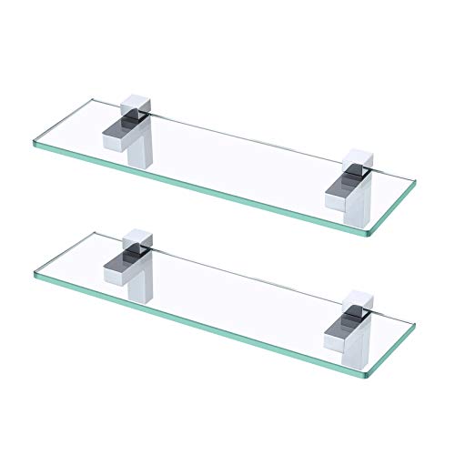 KES Duschablage Glas Badezimmer Wandregal 8mm Hartglas Glasregal Glasablage Bad Ablage Dusche Duschregal Badregal 40 cm 2 Stücke Poliert, BGS3201S40-P2