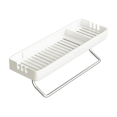 Duschablage zum Hängen Badezimmer-Aufbewahrungsr egal, wandmontierter Duschcaddy-Organizer mit Handtuchhalter, bohrfreie Kunststoff-Aufbewahrungsr egale for Badezimmer und Küche, Beige Duschregal